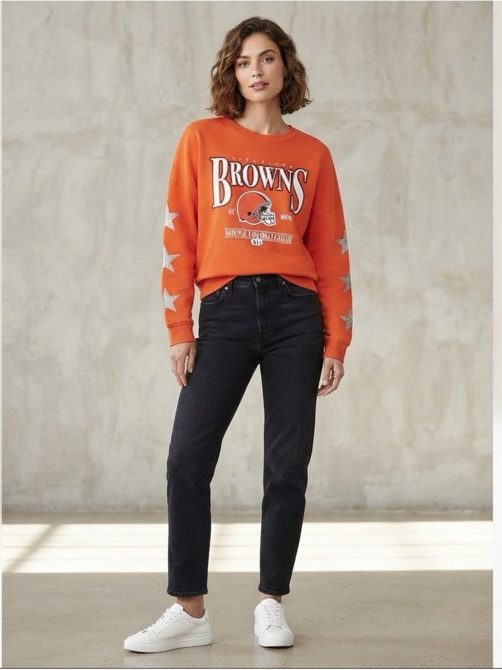 Gameday Couture Cleveland Browns Rhinestone Star Sleeve Oversized Sweatshirt NWT
